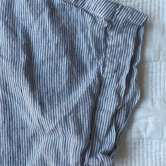 Tahiti 100% Linen Striped Blue Button Down Shirt Cuff Short Sleeve Dress S - Picture 5 of 7
